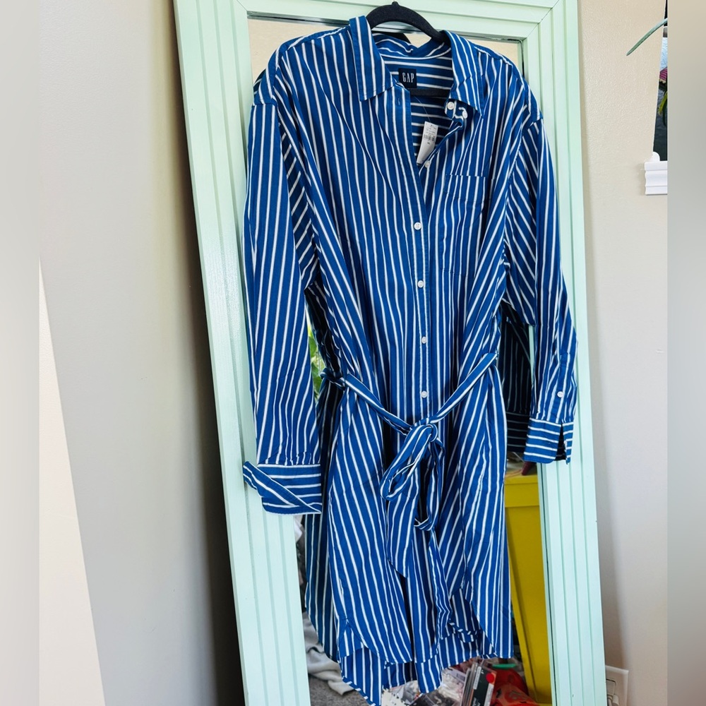 GAP Classic Blue and White Striped Button-Down Shirt Dress